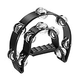 Flexzion Tambourine Metal Half Moon Musical Instruments Double Row Metal Jingles Hand Held Instrumen