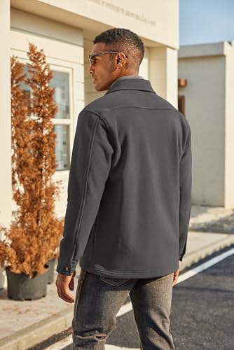 COOFANDY Men's Polar Fleece Shacket Long Sleeve Casual Button Down Shirt Jacket with Pockets,Dark Grey,S — view 3