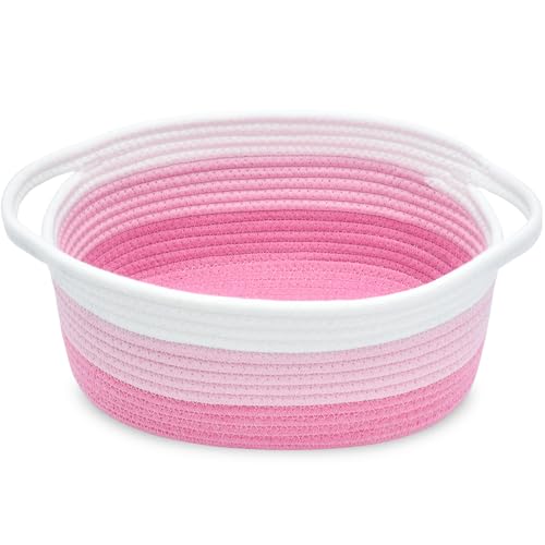 Image of ABenkle Small Basket with Handles, Boho Decorative Rope Woven Dog Cat Toy Storage Bin Shelf Storage Organizer, Easter Christmas Gift Basket, 12 inchx8 inchx5 inch