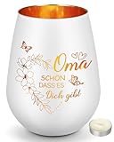Blumuze Oma Geschenke,Windlicht Aus Glas Teelichthalter Mit Gravur Geschenke für Oma,Beste Oma Geschenk zum Geburtstag Valentinstag Ostern Muttertagsgeschenk Geburtstagsgeschenk