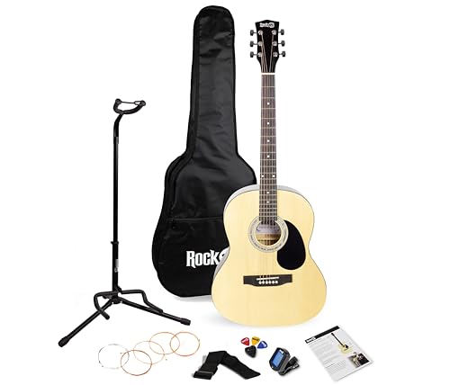 RockJam Kit de guitarra acústica con soporte, funda, afinador, púas, soporte para púas, cuerdas...