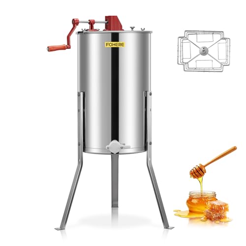 FOHERE 2/4 Frame Honey Extractor, Food Grade Stainless Steel Manual Beekeeping Extraction, Apiary Centrifuge Equipment with Height Adjustable Stand, Perfect for Hobby Beekeepers & Home Apiaries