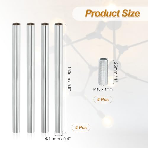 Image of PATIKIL Threaded Extension Rod, 4 Sets 6 inch M10 x 1mm Fine Thread Lamp Pipe with Lamp Pipe Nipples for Pendant Light Island Lighting Chandeliers Stems, Silver Tone