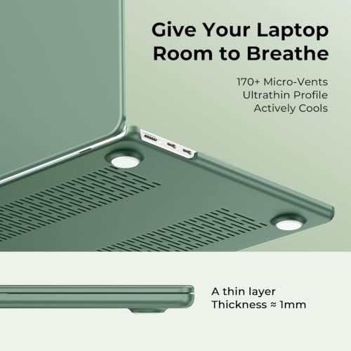 Image of EooCoo Case Compatible with MacBook Air 15 inch M5 2026 2025-2023 Release M4 M3 M2 Model A3448 A3241 A3114 A2941, Plastic Hard Shell Case & Keyboard Cover & Screen Protector, Matte Midnight Green