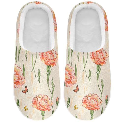 JUNZAN Unique Carnation Neutral Mens Cotton Slipper Wide Memory Foam Bedroom Shoes for Bedroom Christmas Presents 6-7