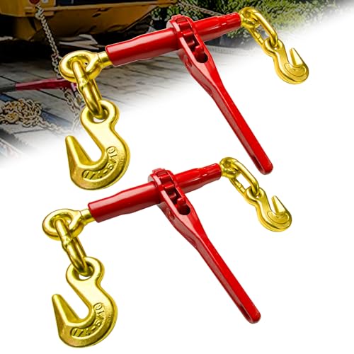 FITHOIST Ratchet Chain Binders 1/4'' - 5/16'' | 2-Pack Load Binders w/Clevis Hooks | 2,600 Lbs Working Load | Compatible with G43, G70 & G80 Chains | Secure Tie Down Binder for Hauling and Towing