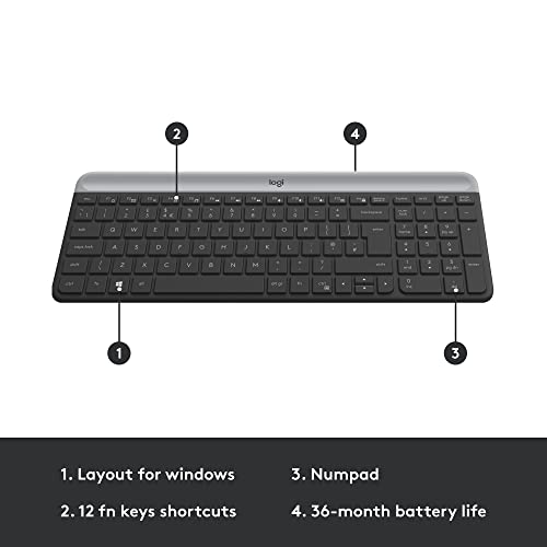 Image of Logitech MK470 Slim Wireless Keyboard and Mouse Set - Modern Compact Layout, Ultra Quiet, 2.4 GHz USB Receiver, Plug n' Play Connectivity, Compatible with Windows - Graphite