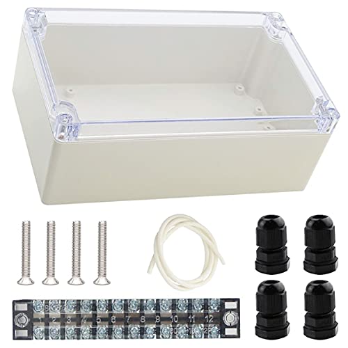 Youmile ABS Elektrische Anschlussdose 200x120x75 mm IP65 wasserdichte elektronische Projektgehäuse Box transparente Abdeckung für den Außenbereich mit 12P Klemmenblock, 4 Stück PG7 Kabelverschraubung