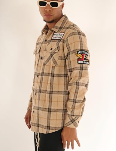 Image of SCREENSHOT Shacket 3202 Mens Casual Plaid Flannel Shacket Shirt Jacket Button Down Long Sleeve