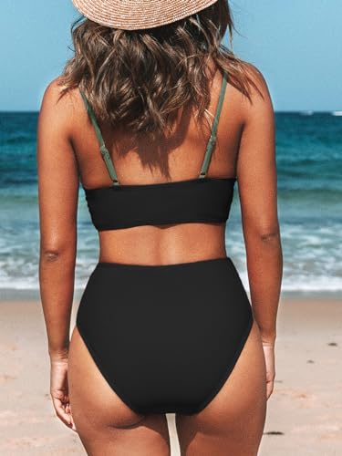 Image of CUPSHE Women's Bikini Sets Two Piece Swimsuit High Waisted V Neck Twist Front Adjustable Spaghetti Straps Bathing Suit