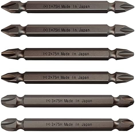 Rhino Tool JIS B4633 1/4'' Hex Screw Driver Bits | +1 +2 +3 X 75mm Double Ended - 6 Pcs, One Size