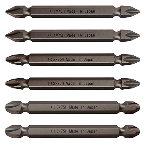 Rhino Tool Jis B4633 1/4'' Hex Screw Driver Bits | +1 +2 +3 X 75Mm Double Ended - 6 Pcs, One Size #TOP9