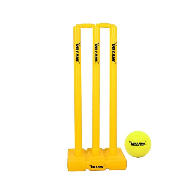 THE VILLAIN Best Plastic Cricket Stumps Set - 3 Stumps + 2 Bails + 1 Stand + 1Ball | Yellow Color| Plastic Wicket Set with Ball | (B0C2BX5CWD) Amazon Price History, Amazon Price Tracker