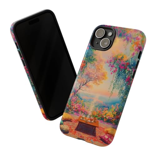 Coque iPhone 15 Plus robuste contre les rayures style scène florale multicolore - 2