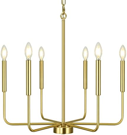 Modern Farmhouse Chandeliers for Dining Room Gold Candle Chandelier 6-Light, Brushed Brass Mid-Century Branches Ceiling Chandeliers Fixture for Dedicated Room,Kitchen, Living Room, Foyer, Entrance