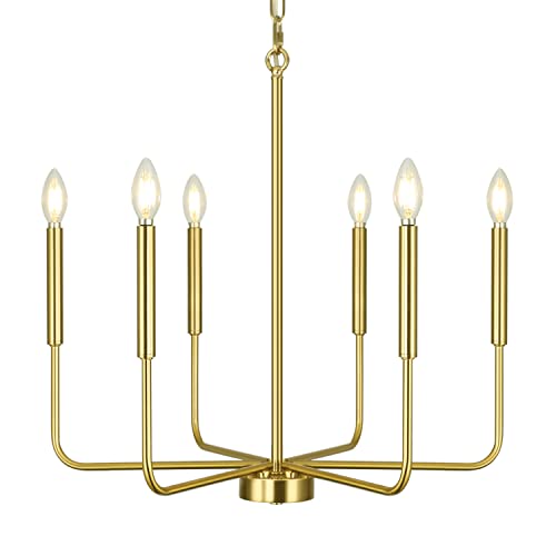 Modern Farmhouse Chandeliers For Dining Room Gold Candle Chandelier 6-Light, Brushed Brass Mid-Century Branches Ceiling Chandeliers Fixture For Dedicated Room,Kitchen, Living Room, Foyer, Entrance #TOP27