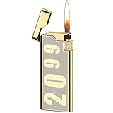 OLDENDO Soft Flame Lighter Wheel Flint Ingnition Portable Slim Metal Cover Cool Pocket Lighters Refillable Butane Reusable Vintage Lighter Gift for Men Women (Gold)