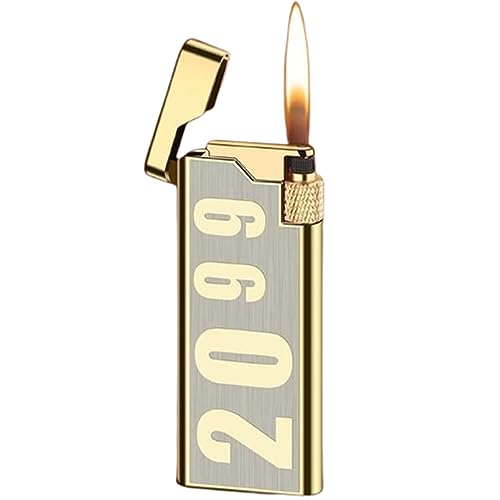 OLDENDO Soft Flame Lighter Wheel Flint Ingnition Portable Slim Metal Cover Cool Pocket Lighters Refillable Butane Reusable Vintage Lighter Gift for Men Women (Gold)