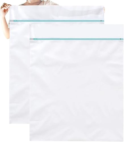 Miniatura 8 de OTraki Bolsa de lavandería de malla para artículos delicados, paquete de 2 bolsas de lavadora grandes con cremallera de 24 x 32 pulgadas, para