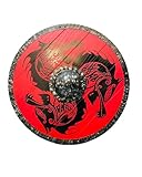 Medieval Viking Wooden Shield Wooden LARP Replica Norse Functional Warrior Battleworn Dragon Designer Shield Armor for Roleplay & Cosplay Red