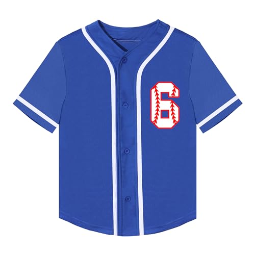 Mowbeat Toddler Baseball Jersey Kids 6 Year Old Birthday Shirt Boy 6th Birthday Party Short Sleeve Button T Shirts2