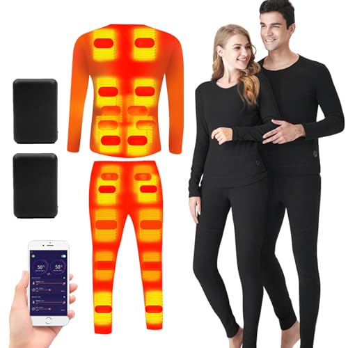 TOVCHEI 20 Zone Heated Underwear Set, APP Control Temperature Heating Thermal Shirts & Pants for Men Women Winters Outdoor,Black,L