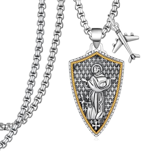 St. Joseph of Cupertino Necklace 925 Sterling Silver, Airplane Pendant Catholic Necklace, St Joseph of Cupertino Airplane Necklace for Men Travelers Pilots