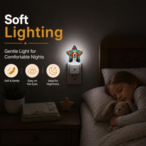 Image of Star Night Light with Dusk to Dawn Sensor, Glass Window Dog Plug in Night Light for Kids Bedroom Nursery, Soft Warm Glow Lamp for Hallway Bathroom Energy Saving