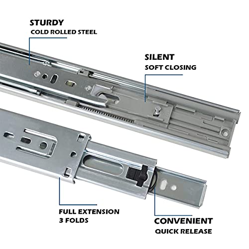 Gobrico Hardware 20-Inch 100 Lb. Hydraulic Soft Self Close Full Extension Ball Bearing Drawer Slides 3Folds 1Pair #TOP4