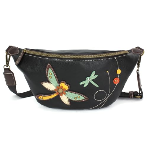CHALA Fanny Pack Women RFID Protected Sling Purse and Waist Bag with Two Adjustable Straps - Dragonfly - black