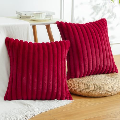 Housse de coussin fausse fourrure de lapin de qualité supérieure Sungeek bordeaux