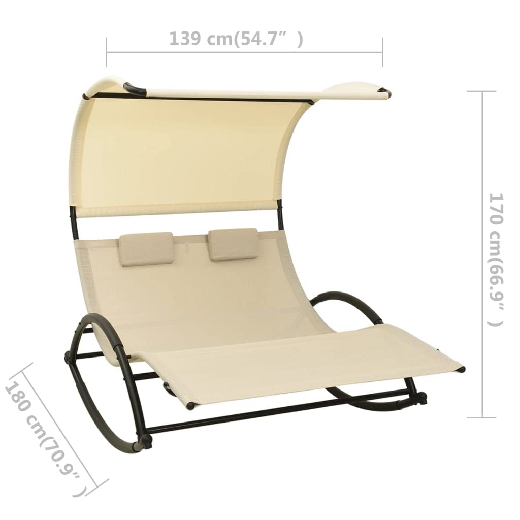 Lettino da giardino doppio con tettuccio parasole, 139 x 180 cm, color crema | Due posti sdraio ergonomici per giardino e terrazza con protezione UV, tetto in tessuto di textilene traspirante