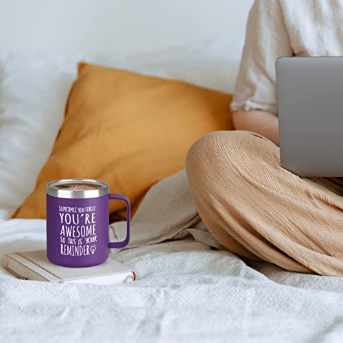 Cpskup Thank You Gifts For Women, You Forget You’re Awesome Stainless Steel Insulated Coffee Mug With Handle, Inspirational Gifts Appreciation Gifts For Women Coworkers Friends Sister Teacher, Purple #TOP6
