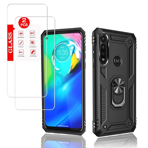 For Motorola Moto G Power (2020) Case with [2 Pack] Glass Screen Protector For Moto G Power 2020 Case Heavy Duty Shockproof Armor [Military-Grade] Protectivewith Magnetic Ring Stand Phone Cover