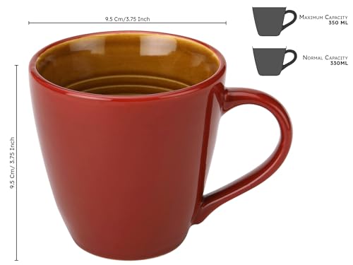 Image of Bodhi House Handcrafted Ceramic Coffee Mug Set of 2 Pieces (350 Ml), Stoneware Tea Cup, Microwave Safe Large Milk Mug, Glossy Finish, Ideal for Daily use, Casual Gatherings and Gifting, Burgundy