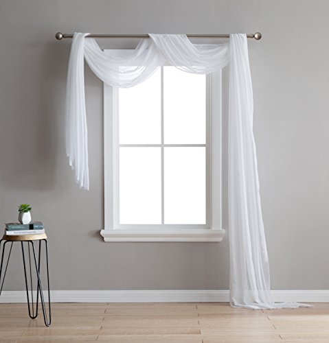 LinenZone Karina - Semi-Sheer Window Scarf (54" Width x 216" Length) - Elegant Home Decor Window Treatments - Add to Window Curtains for Enhanced Effect (1 Scarf 52" x 216", White)