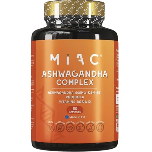Ashwagandha KSM-66 ® COMPLEX - Concentración de 600 mg por cápsula - Extracto de raiz Ashwagandha para combatir el extrés - 60 cápsulas - Certificada en laboratorio, Vegana y NO OGM