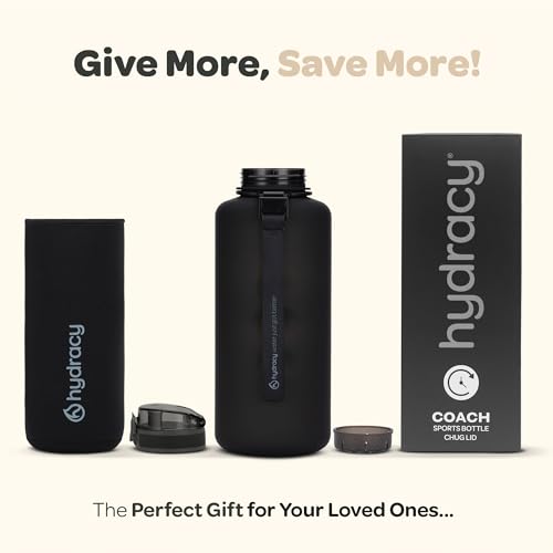 Image of Hydracy Water Bottle with Time Marker -Large Half Gallon 64oz BPA Free Bottle & No Sweat Sleeve -Leak Proof Gym Bottle with Fruit Infuser Strainer & Times to Drink -Ideal Gift for Sports & Outdoors