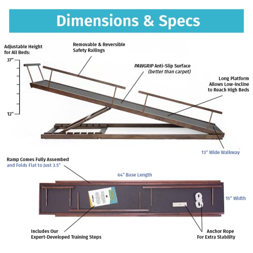 Doggoramps Dog Ramp For Beds - Solid Hardwood With 5 Finish Options - Adjustable Up To 37" High Beds With Low Incline, Safety Rails & Anti-Slip Grip, For Small Dogs Up To 50Lbs - Made In North America #TOP2