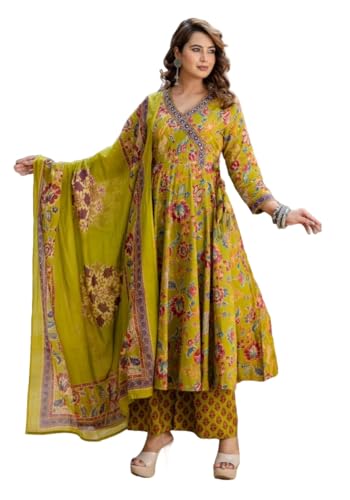 Nermosa Women Printed Anarkali Kurta and Pant Set with Dupatta