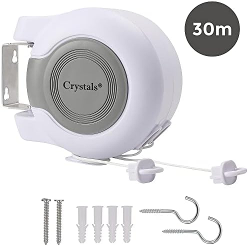Retractable Reel Clothes Lines with Twin Cable (2 x 15m) Lines of Drying Space -Extendable Wall Mounted Washing Line Clothes Dryer (30 metre)