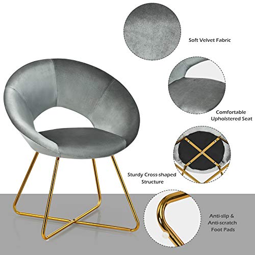 Giantex Modern Velvet Accent Chair, Comfy Cute Upholstered Vanity Desk Chair, Max Load 300 Lbs, Decorative Mid Century Single Sofa Armchair For Living Room, Bedroom, Dining Room, Grey #TOP4