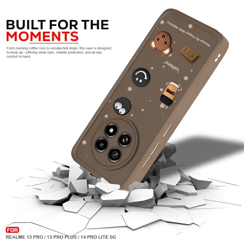 Image of AESTMO Back Case Cover for Realme 13 Pro /Pro Plus / 14 Pro Lite 5G | Cute Fun Cartoon 3D Ball | Coffee Silicone Case | Full Body Protection | Camera Protection Back Cover (Brown)