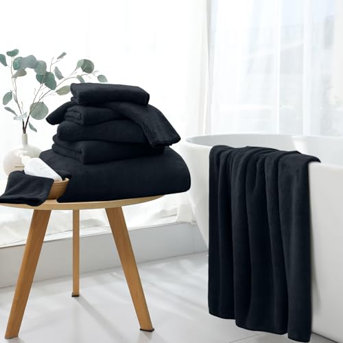 Maggea Extra Large Bath Sheet 4 Piece (35"X70")-Ultra Soft Oversized Bath Towel,Bath Sheet Towel Set For Bathroom Hotel,Plush Highly Absorbent Quick Dry Shower Towel Set For Adults,Bath Towel Set Black thumb #3
