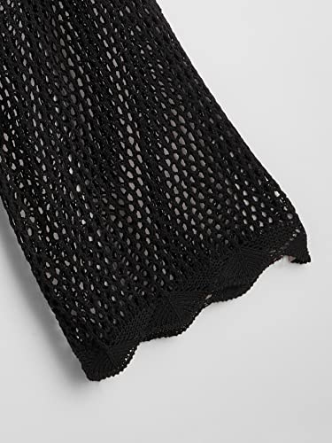 Floerns Women's Plus Size Tie Front Long Sleeve Crochet Cardigan Crop Top Black 3Xl #TOP3