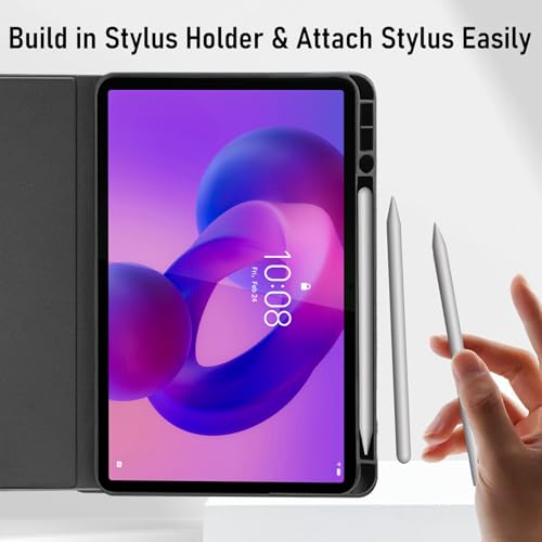 Image of Robustrion Cover for Lenovo Idea Tab Plus 12.1 inch Cover Case with [Pencil Holder], Deer Flip Cover Case for Lenovo Idea Tab Plus Tablet Cover [Auto Sleep Wake Support] - Black