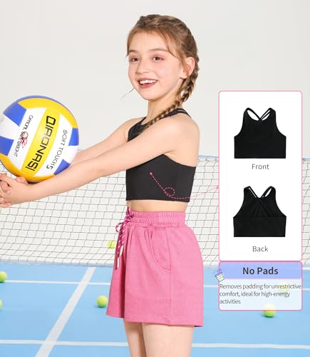 Girls Training Bra Scoop Neck Sports Bra for Teens Kids Strappy Back Dance Yoga Crop Tops3