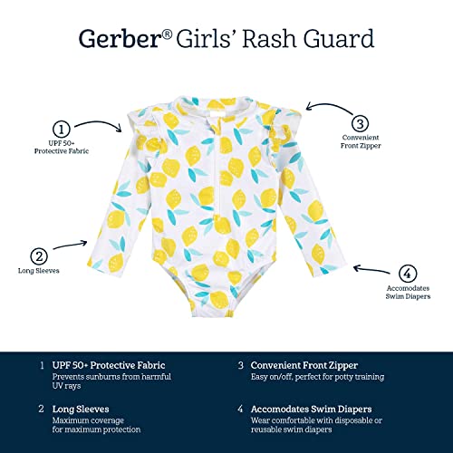Image of Gerber Baby Girls' Toddler Long Sleeve One Piece Rashguard Swimsuit