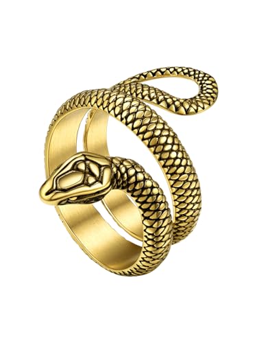 Bague Snake Serpent Reptile Rings for Men Women 18K Gold Plated Statement Ring Size 7