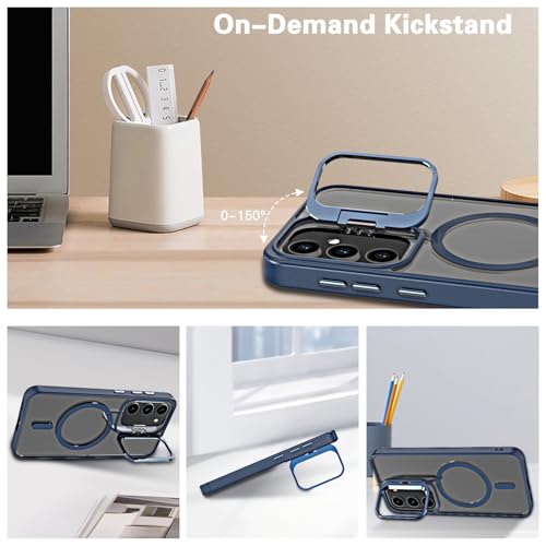 YmhxcY for Galaxy S23 FE Case, [Compatible with MagSafe][Military Grade Protection][Built-in Stash Stand] with Camera Protector,Ctystal Clear Cover for Galaxy S23 FE 6.4"-Dark Blue by YmhxcY - Image 3